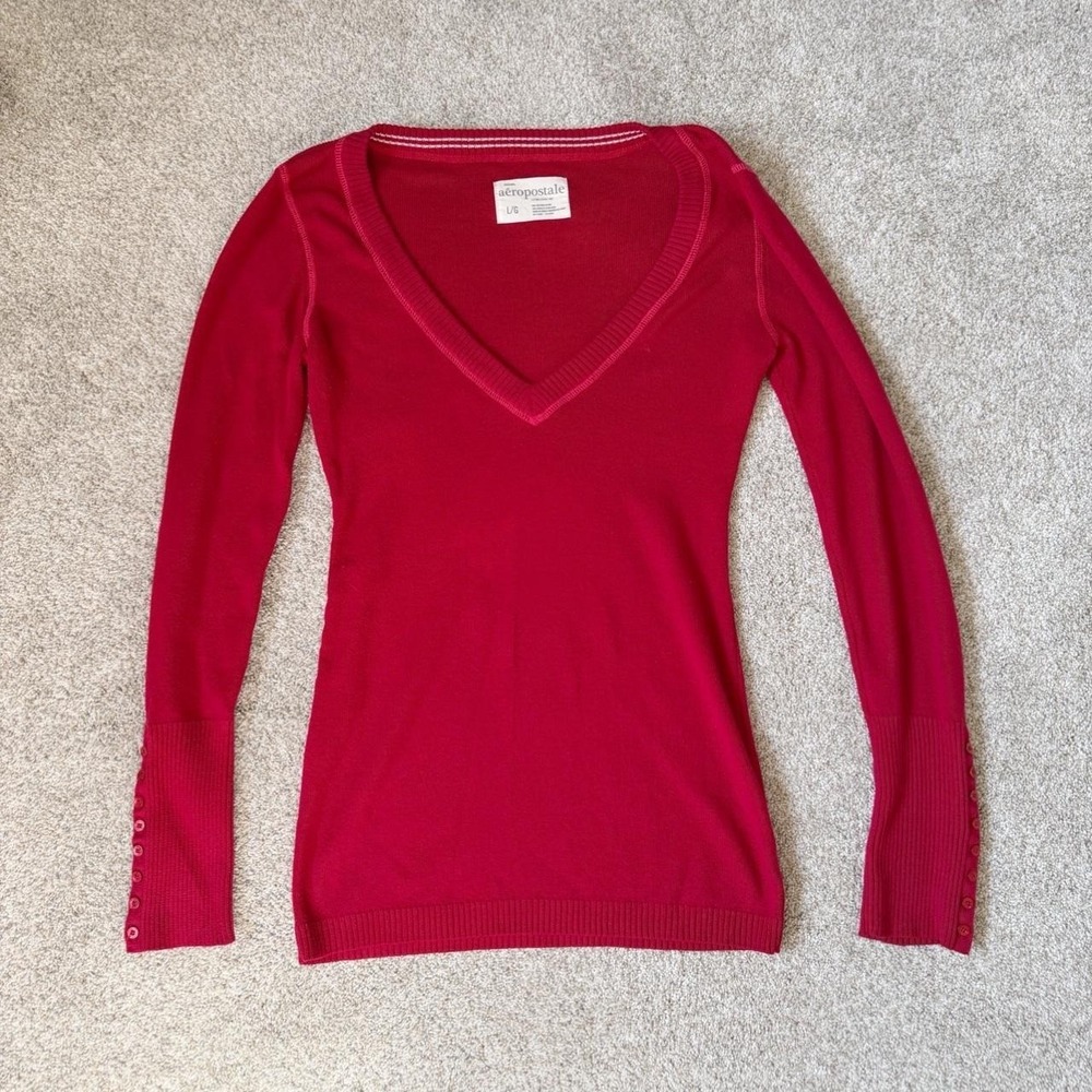 Y2K Aeropostale Red V-Neck Sweater — Size L